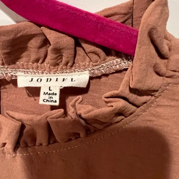 JODIFL Beige and Brown Ruffle Sleeve Blouse - Picture 3 of 3